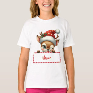 Customisable Christmas Reindeer & Candy Cane T-Shirt
