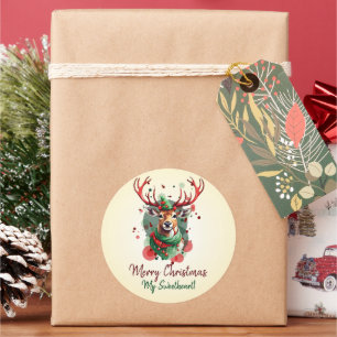 Customisable Christmas Reindeer Classic Round Sticker
