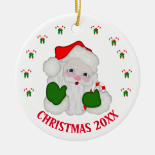 Customisable Christmas Santa & Candycanes Ceramic Tree Decoration