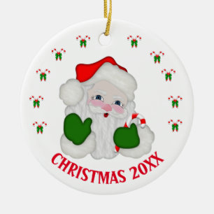 Customisable Christmas Santa & Candycanes Ceramic Tree Decoration