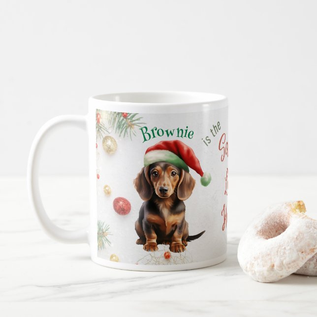 Customisable Christmas Santa Mini Dachshund Coffee Mug (With Donut)