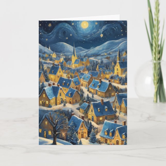 Customisable Christmas Starry Night Art Card (Front)