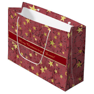 Customisable Christmas Stars on Red Large Gift Bag