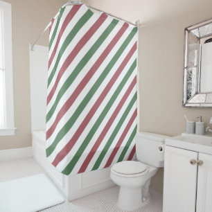Customisable Christmas Stripes Shower Curtain