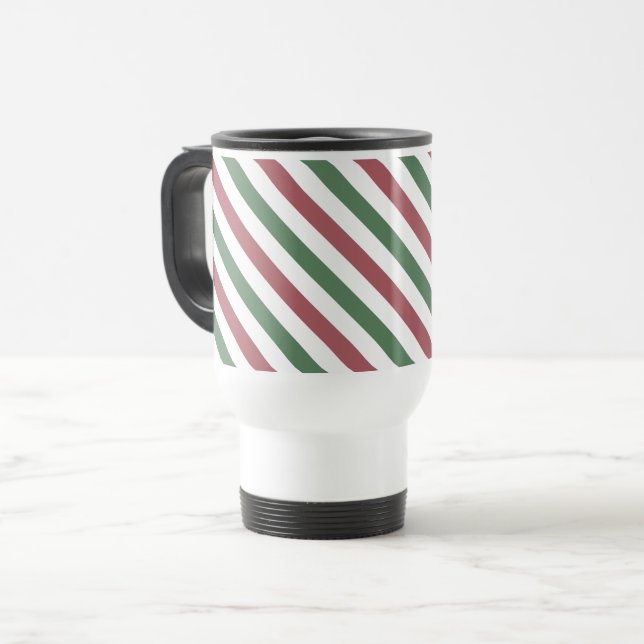 Customisable Christmas Stripes Travel Mug (Front Left)