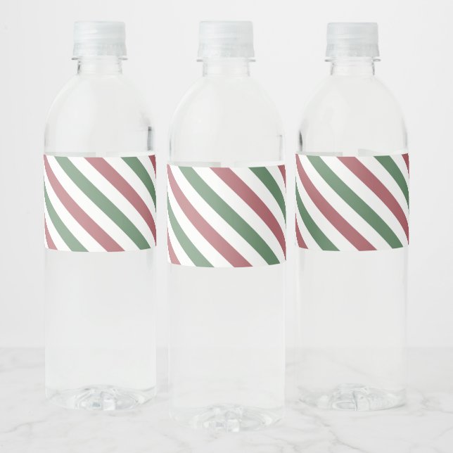 Customisable Christmas Stripes Water Bottle Label (Bottles)