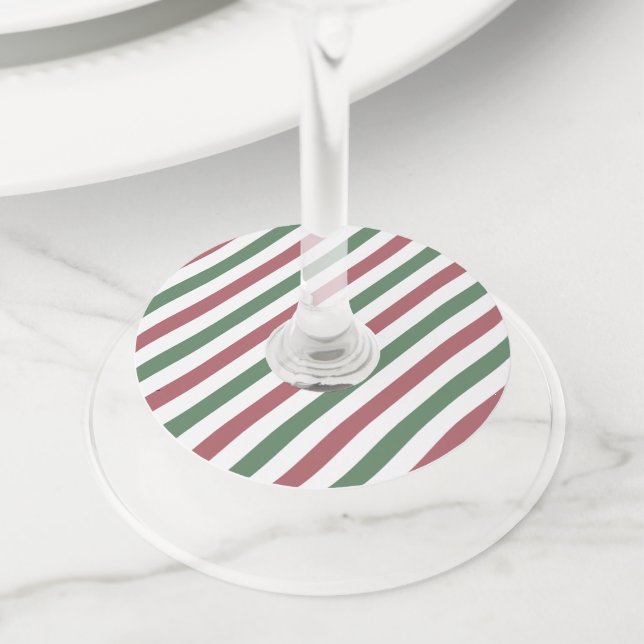 Customisable Christmas Stripes Wine Glass Tag (Close Up)