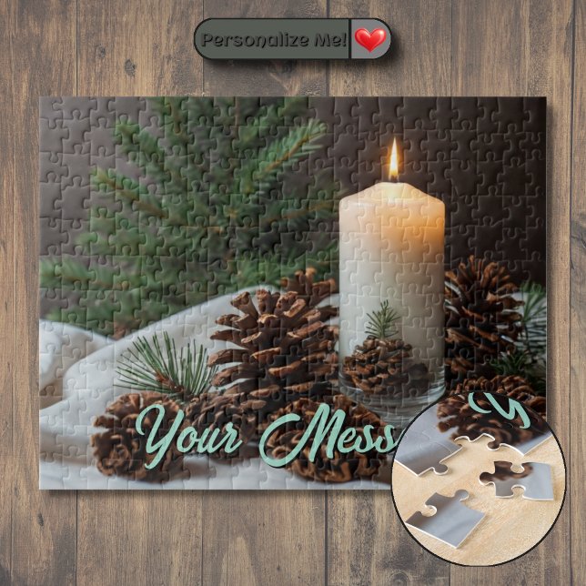Customisable Christmas Themed Candle and Pinecone Jigsaw Puzzle (Customizable Christmas Themed Candle and Pinecone Jigsaw Puzzle)