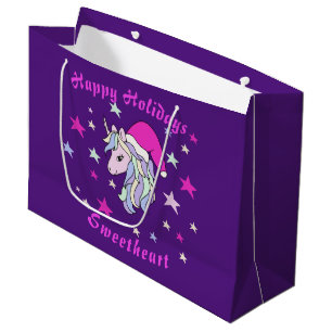 Customisable Christmas Unicorn Santa Large Gift Bag