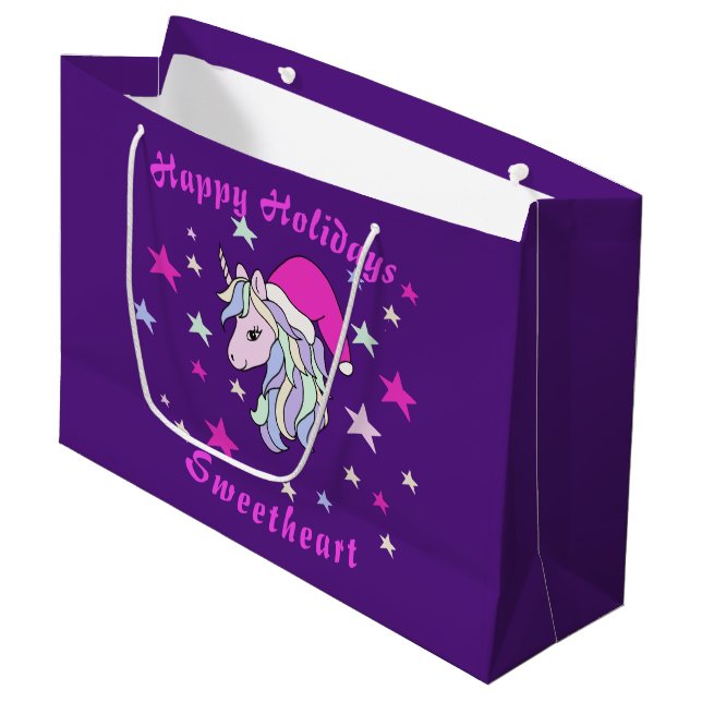 Customisable Christmas Unicorn Santa Large Gift Bag (Front Angled)