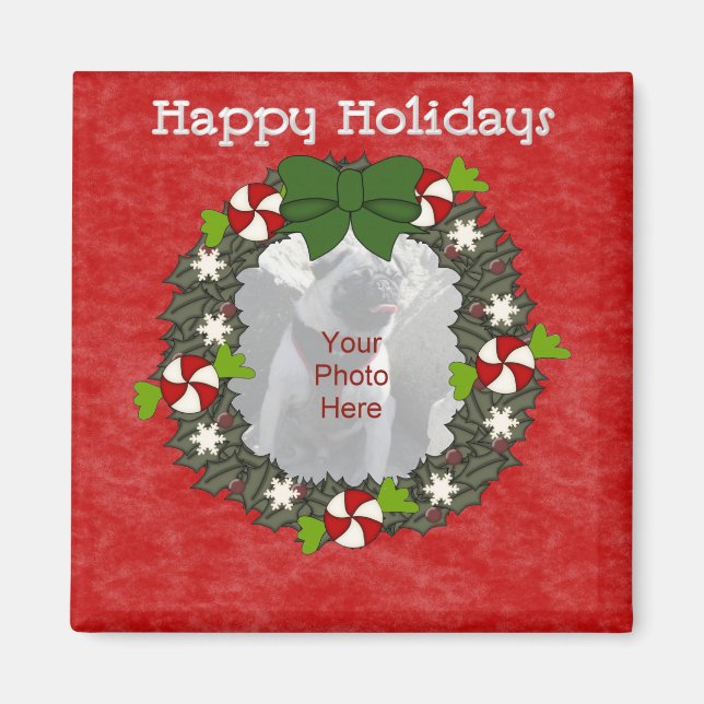 Customisable Christmas Wreath  Photo Magnets (Front)