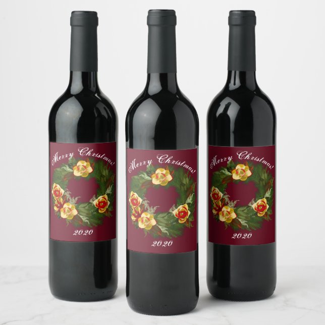 Customisable Christmas Wreath Wine Labels (Bottles)