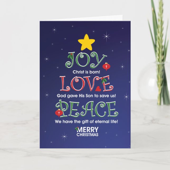 Customisable ChristmasCard  Joy Love and Peace Holiday Card (Front)