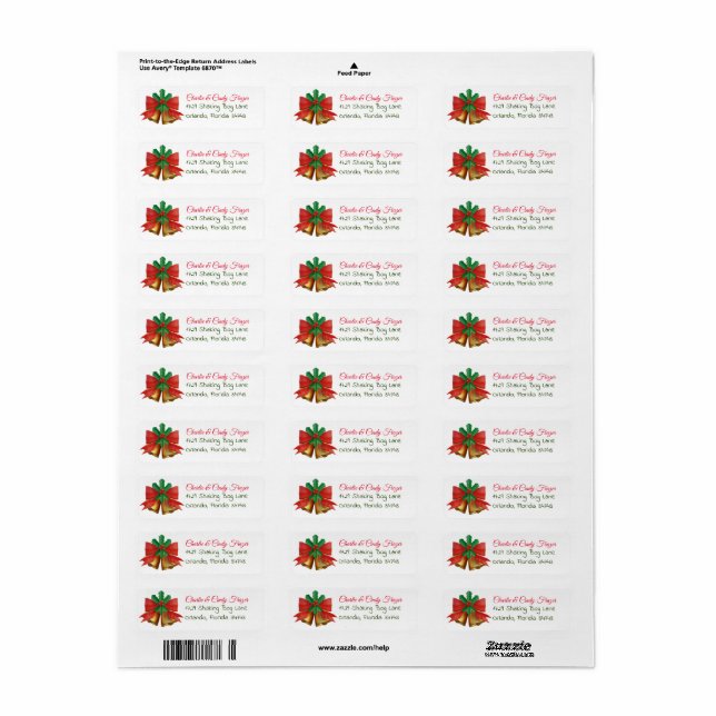 Customisable Christmass Bells Address Label (Full Sheet)