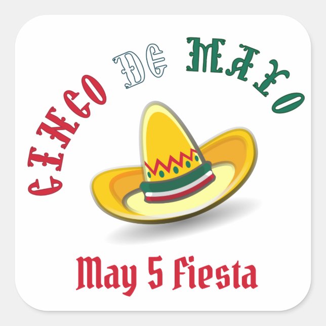 Customisable Cinco de Mayo May 5 Fiesta Square Sticker (Front)