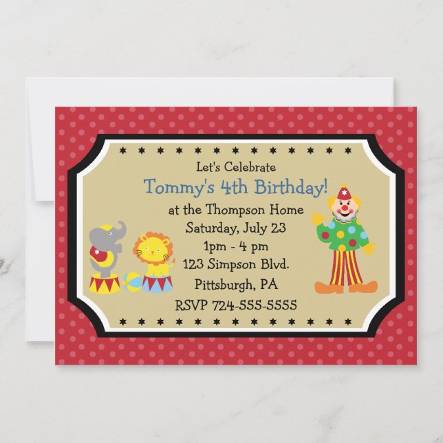 Customisable Circus Birthday Party Invitation (Front)