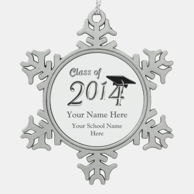 Customisable Class of 2014 Snowflake Pewter Christmas Ornament (Front)