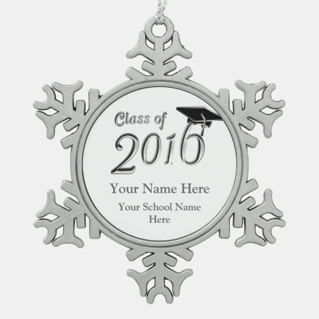 Customisable Class of 2016 Snowflake Pewter Christmas Ornament (Front)