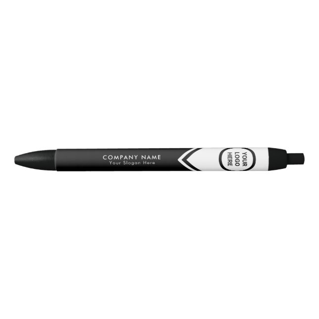 Customisable Classic Black and White Company Logo Black Ink Pen (Front)