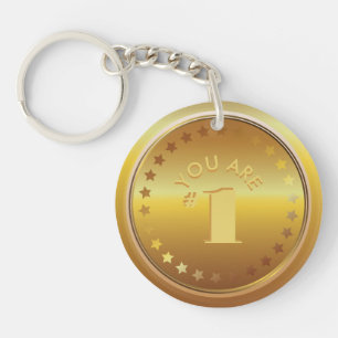 Customisable Classic Gold Medal. You are Number 1! Key Ring