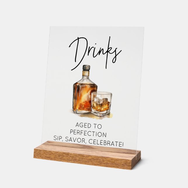 Customisable Clear Acrylic Whiskey Bar Drinks Sign (Angle)