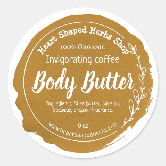 Customisable Coffee Body Butter Label Handmade (Front)