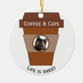 Customisable Coffee & Cats - Life is Sweet Ceramic Tree Decoration