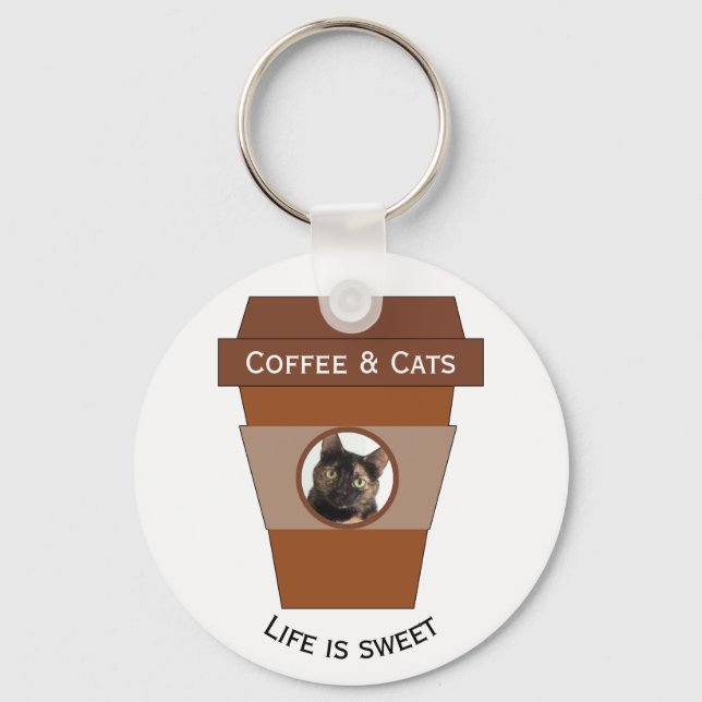 Customisable Coffee & Cats - Life is Sweet Key Ring (Front)