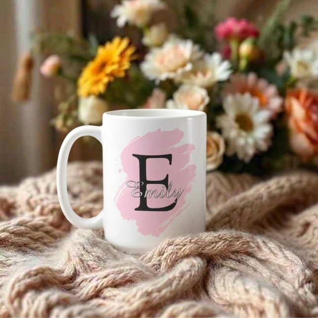 Customisable Coffee Mug with Monogram & Name (Fully customizable paint stroke monogram coffee mug)