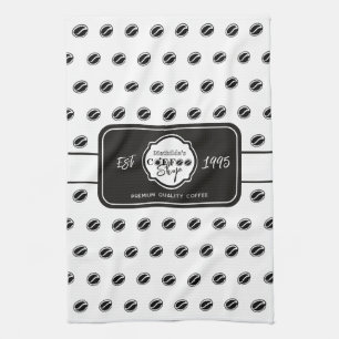 Customisable coffee shop logo for business B&W Tea Towel