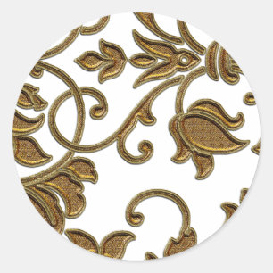 Customisable Colour Gold Damask Classic Round Sticker