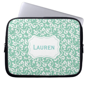 Customisable Colour Monogram Floral, Mint Green Laptop Sleeve