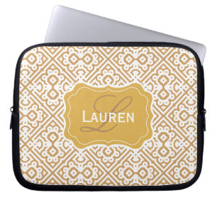Customisable Colour Monogram Moroccan, Tan Gold Laptop Sleeve