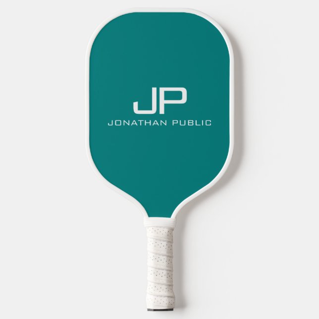 Customisable Colour Monogram Name Template Teal Pickleball Paddle (Front)
