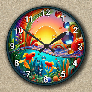 Customisable Colourful Abstract Aquarium Round Clock