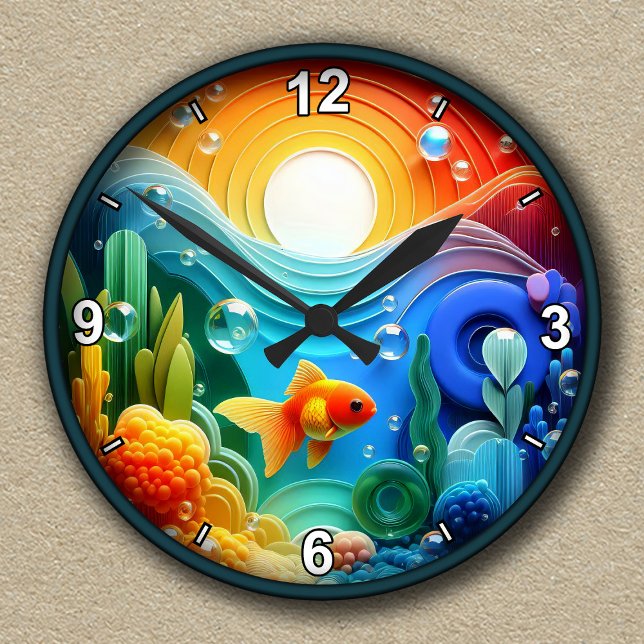 Customisable Colourful Abstract Aquarium  Round Clock (Creator Uploaded)
