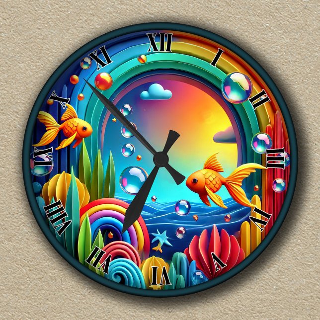 Customisable Colourful Abstract Aquarium  Round Clock (Creator Uploaded)