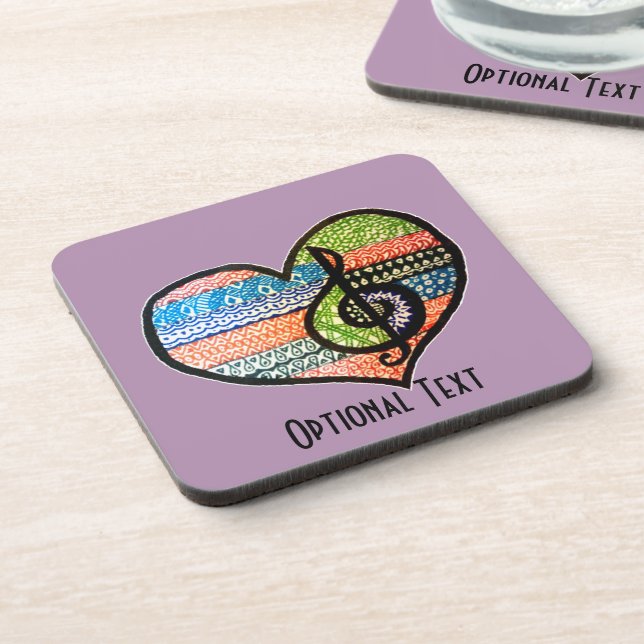 Customisable Colourful Music Lovers Heart Coaster (Left Side)