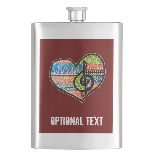 Customisable Colourful Music Lovers Heart Hip Flask (Front)