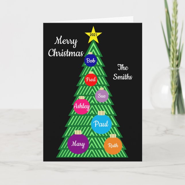 Customisable Colourful Ornament Christmas Tree Car Holiday Card (Front)
