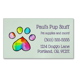 Customisable Colourful Paw Print Magnetic Business Card