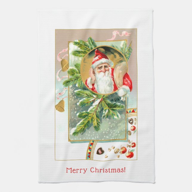 Customisable Colourful Santa with Treats Tea Towel (Vertical)