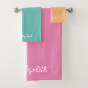 Customisable Colours And Text Script Name Modern Bath Towel Set