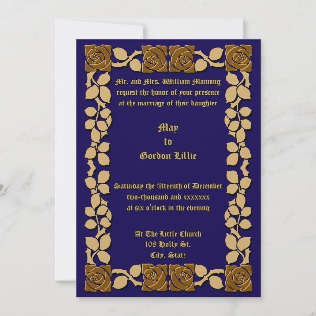 Customisable Colours Rose Vine Border Invitation (Front)