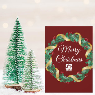 Customisable Company Logo Christmas Wreath Red Holiday Card