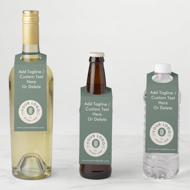 Customisable Company Logo Website Sage Green Bottle Tag (In Situ)