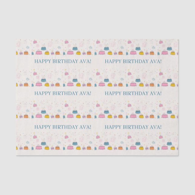Customisable Confetti & Cake Birthday  Tissue Paper (Front)