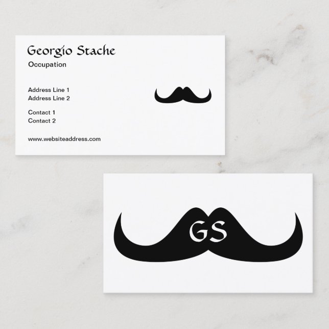 Customisable Cool White Black Handlebar moustache Business Card (Front/Back)