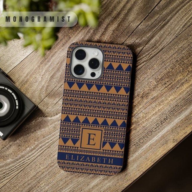 Customisable Copper Brown Dark Navy Blue Aztec  iPhone Case (Customizable Copper Brown Dark Navy Blue Aztec iPhone Case)