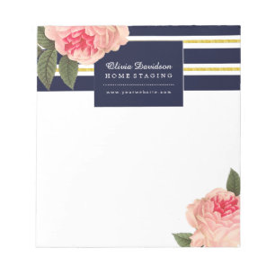 Customisable Coral and Navy Peonies Notepad